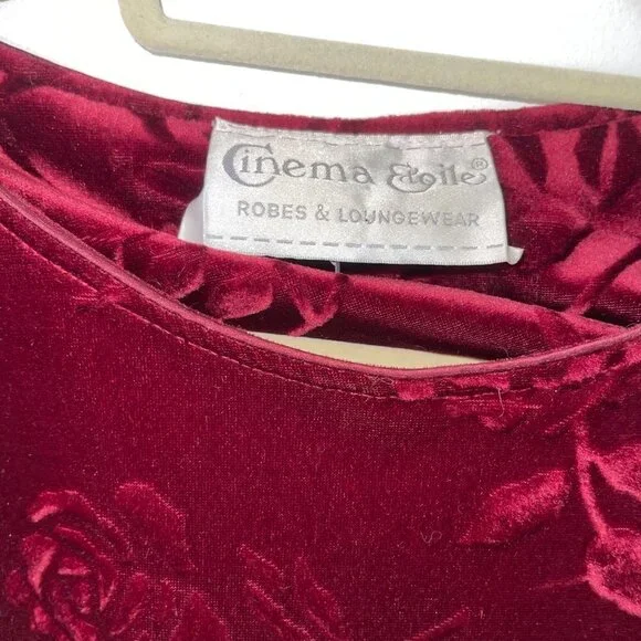 Cinema Etoile Vintage Robe Size XL Burgundy Velour Floral Jacquard Pullover - Picture 4 of 11